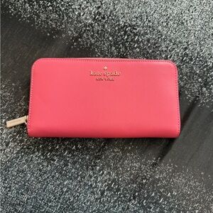 Kate Spade Pink Saffiano Leather Zip Around Wallet Continental